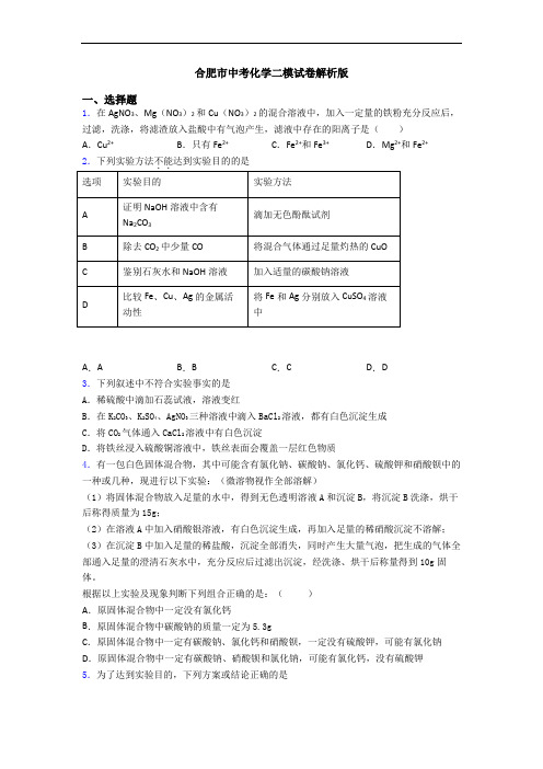 合肥市中考化学二模试卷解析版