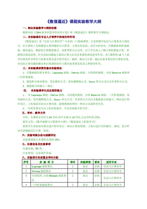 《数值逼近》课程实验教学大纲