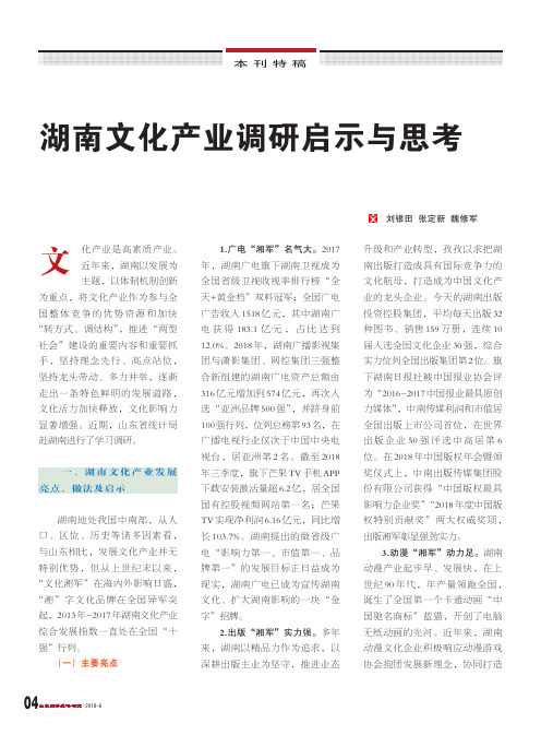 湖南文化产业调研启示与思考
