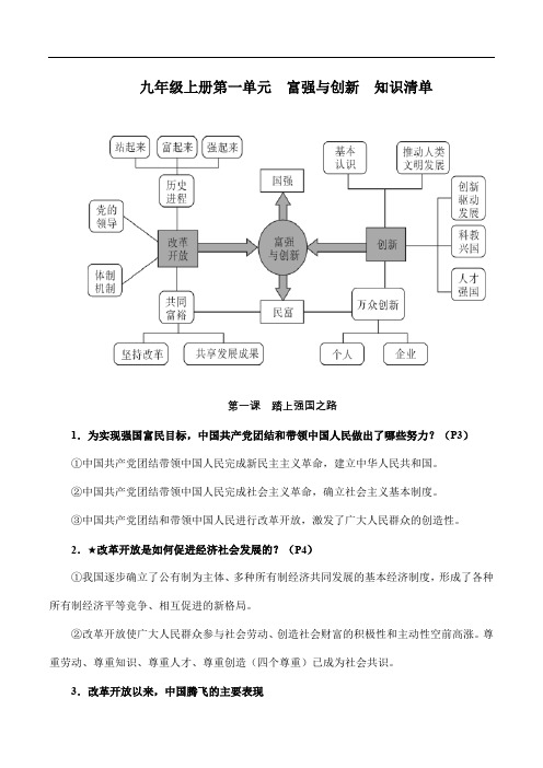 第一单元 富强和创新(知识清单)-九年级道德与法治上册