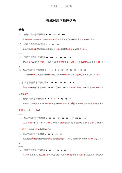音标对应字母速记