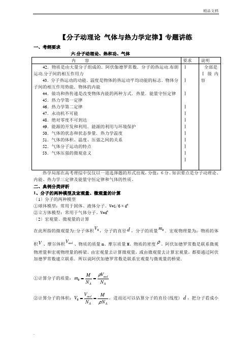 高中物理分子动理论-气体和热力学定律专题讲练