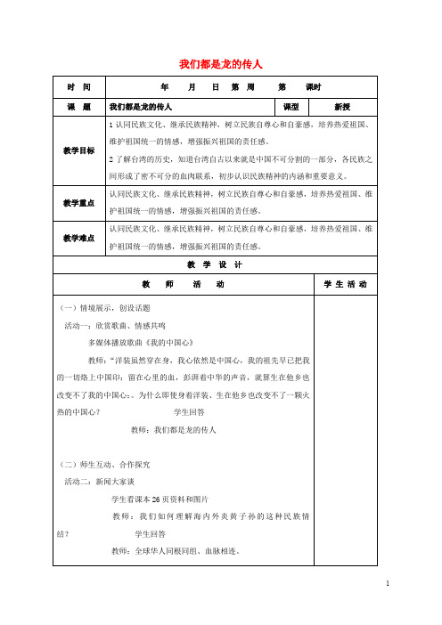 山东省郯城县八年级政治上册 第1单元 让爱驻我家 第2课 我们共有一个家 第2框 我们都是龙的传人教