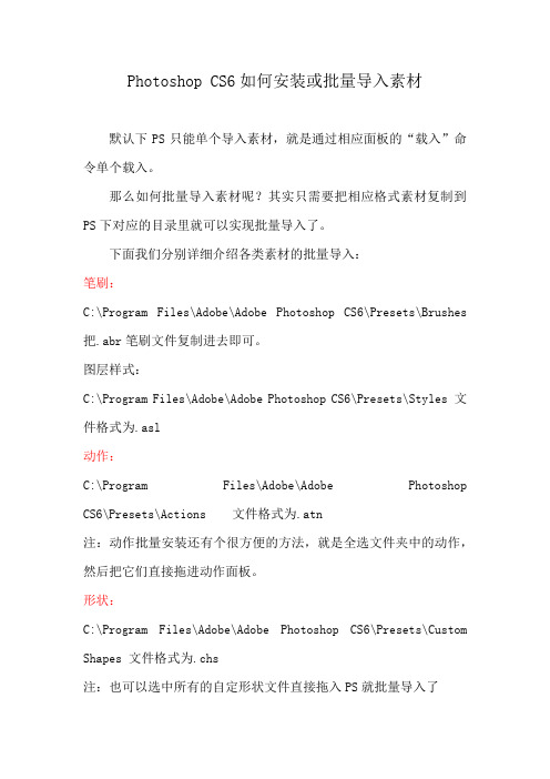 Photoshop CS6如何安装或批量导入素材