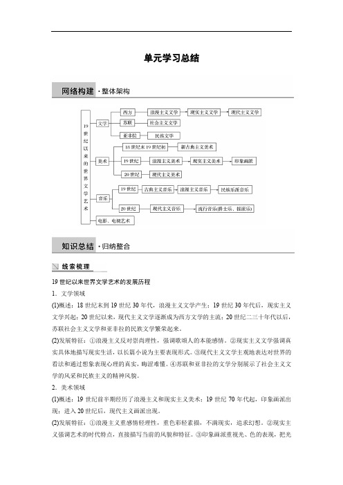 2019-2020学年历史北师大版必修三学案：第八单元 19世纪以来的世界文学艺术 学习总结 Word版含解析