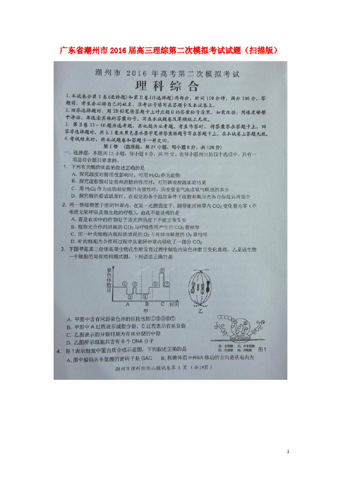 广东省潮州市高三理综第二次模拟考试试题(扫描版)