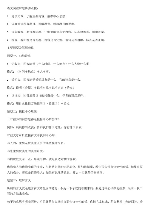 小学语文阅读理解万能答题模板