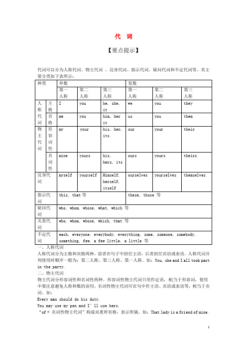 【名师导航】2014届中考英语精讲复习 代词(要点提示+专项专练)