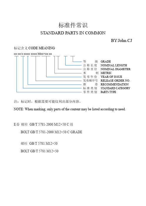 标准件国标号和命名规则STANDARD PARTS (中英对照)