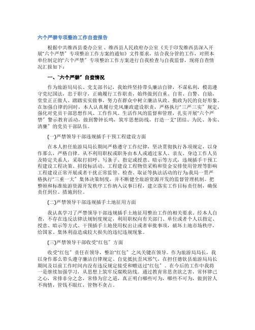 六个严禁专项整治工作自查报告