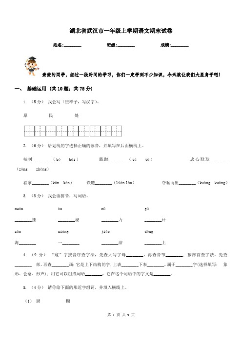 湖北省武汉市一年级上学期语文期末试卷