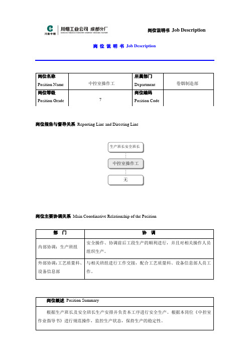 中控室操作工岗位说明书范例