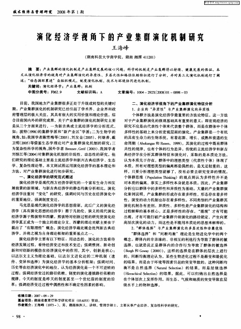 演化经济学视角下的产业集群演化机制研究
