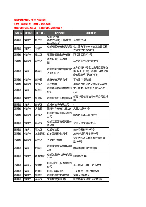 新版四川省成都市玻璃店企业公司商家户名录单联系方式地址大全1499家