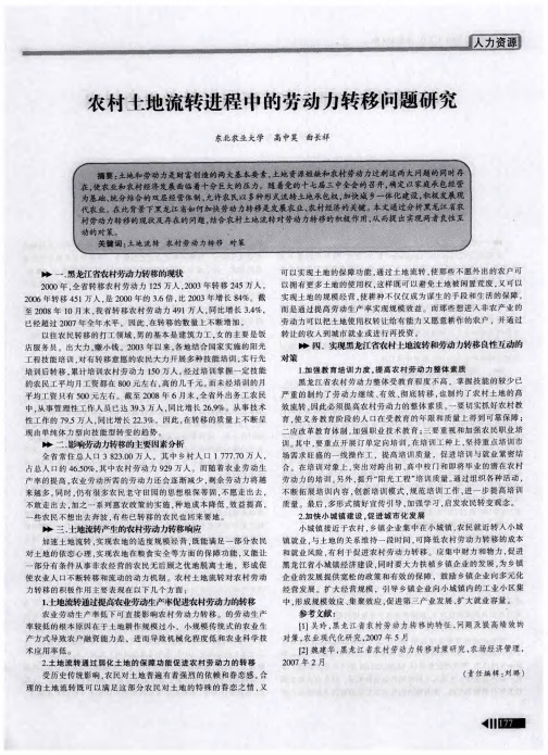 农村土地流转进程中的劳动力转移问题研究
