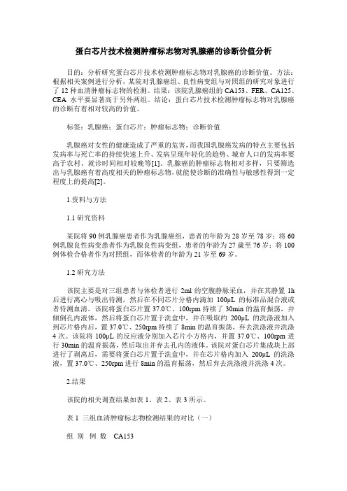 蛋白芯片技术检测肿瘤标志物对乳腺癌的诊断价值分析