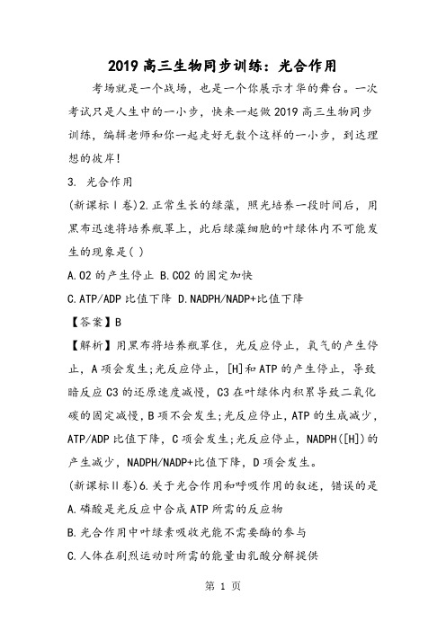 高三生物同步训练：光合作用-学习文档