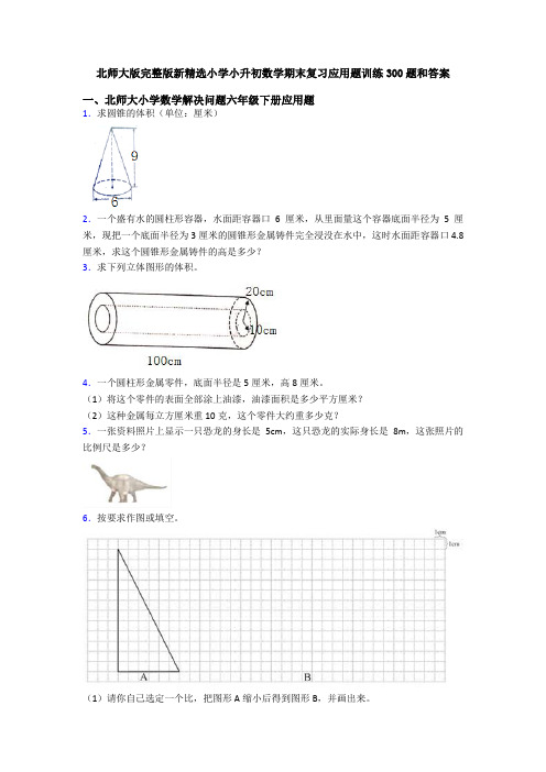 北师大版完整版新精选小学小升初数学期末复习应用题训练300题和答案