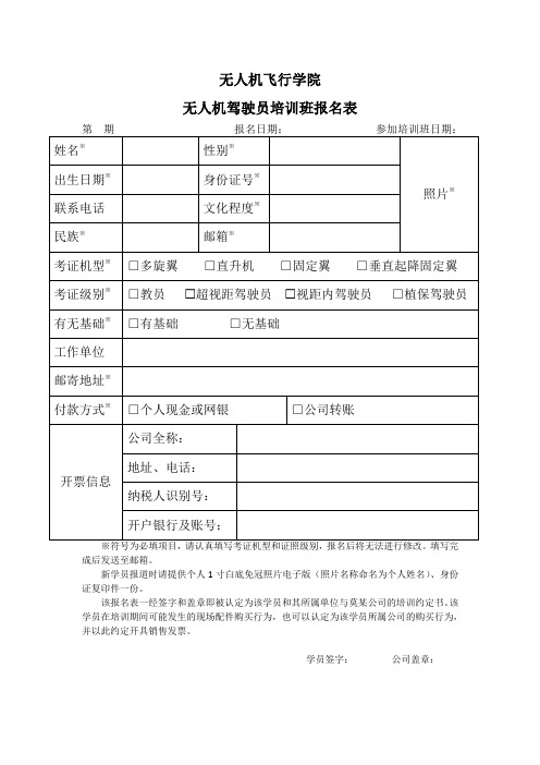 无人机驾驶员报名模板
