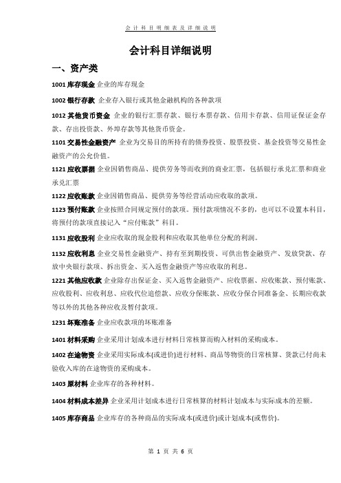 会计科目详细说明