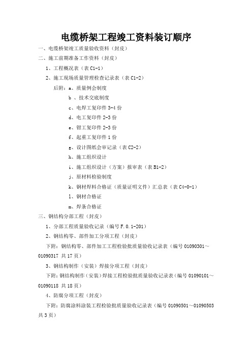 电缆桥架工程竣工资料装订顺序