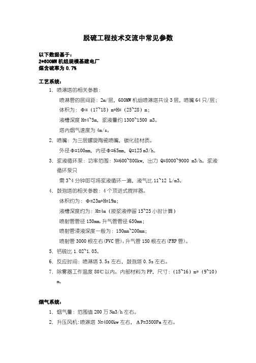 脱硫工程技术交流中常见参数