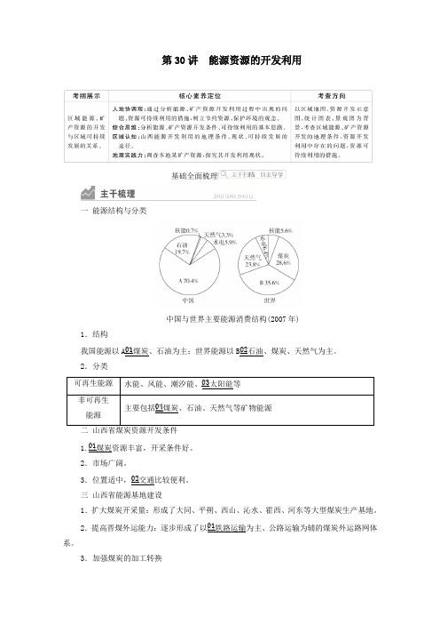 2021高考地理一轮复习第三章区域自然资源的开发利用第30讲能源资源的开发利用学案人教版