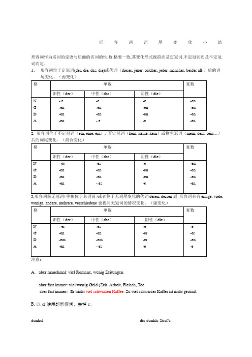德语形容词词尾变化小结