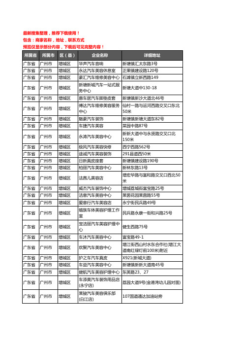新版广东省广州市增城区汽车装饰企业公司商家户名录单联系方式地址大全338家