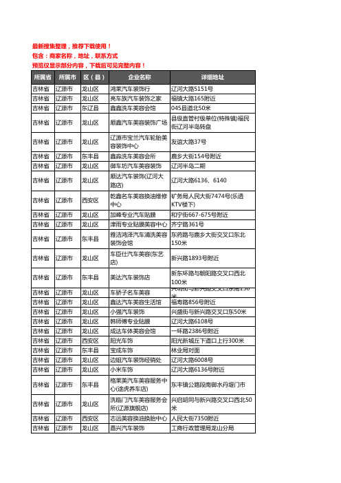 新版吉林省辽源市汽车装具企业公司商家户名录单联系方式地址大全105家