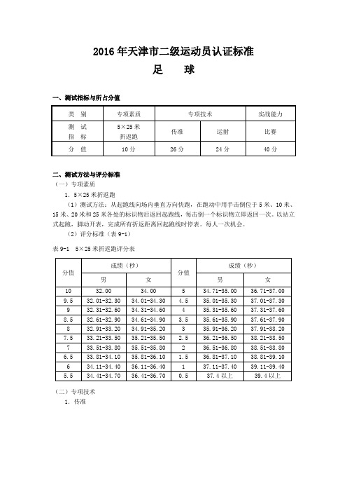 足球二级运动员认证标准