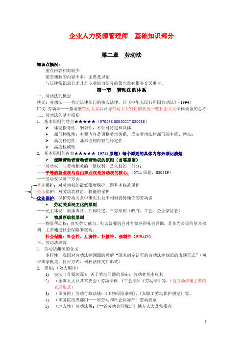 企业人力资源管理师  基础知识部分(劳动法)