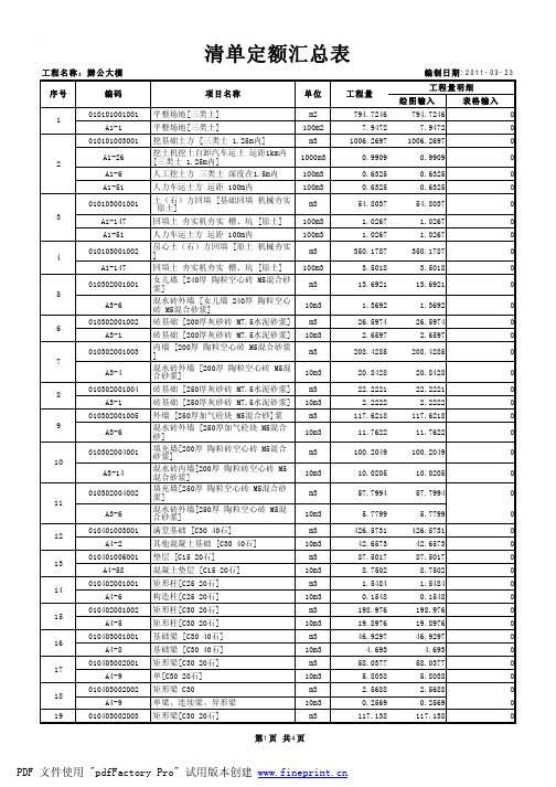 清单定额汇总表
