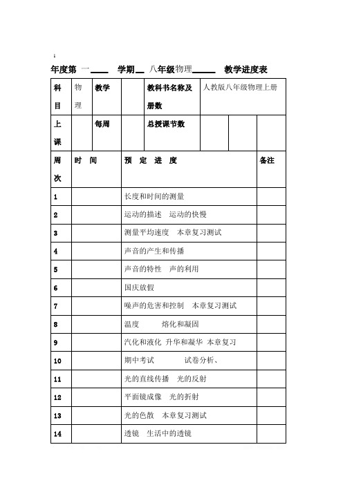 2017新版人教版八年级物理上册全册教案
