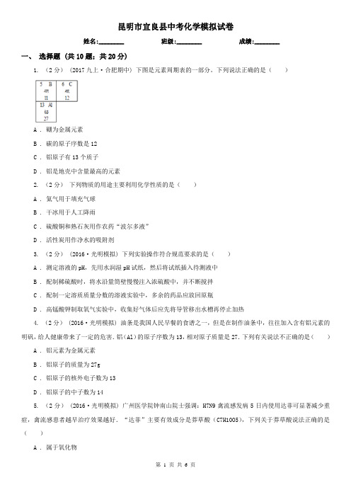 昆明市宜良县中考化学模拟试卷
