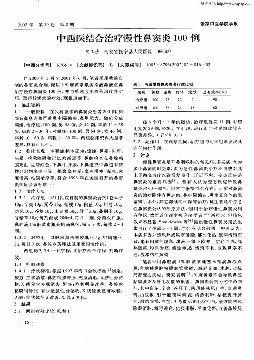 中西医结合治疗慢性鼻窦炎100例
