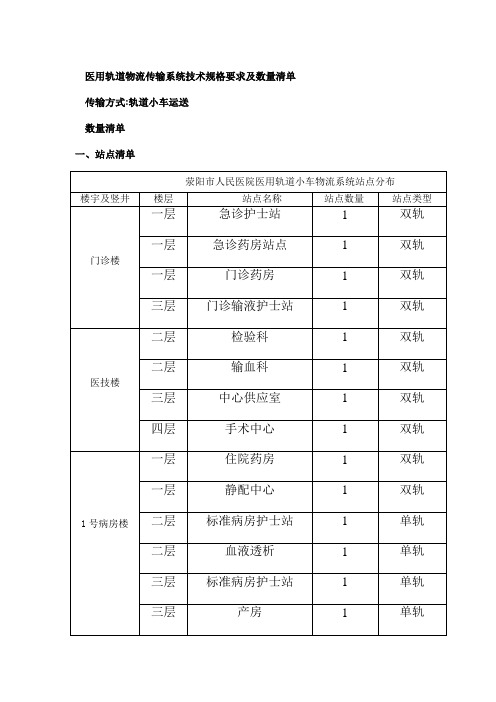 医用轨道物流传输系统技术规格要求及数量清单