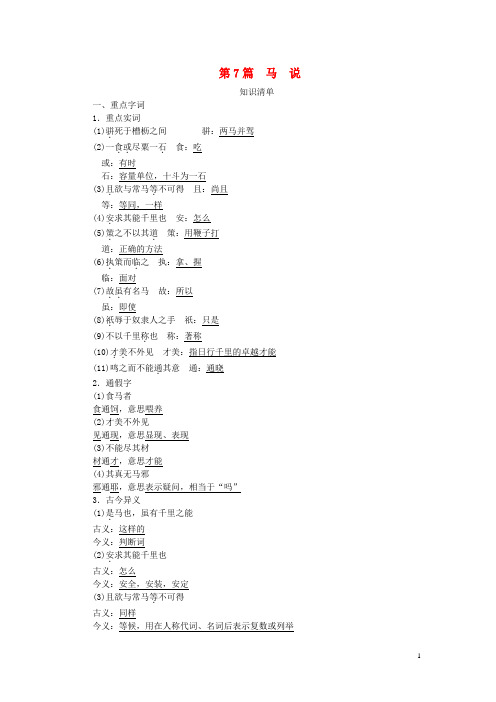 中考语文 知识清单复习 第7篇 马说