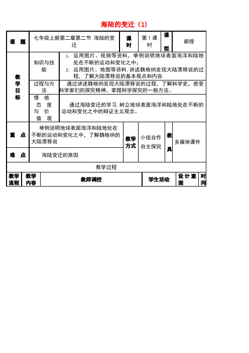 七年级地理上册2.2海陆的变迁(第1课时)教学设计新人教版