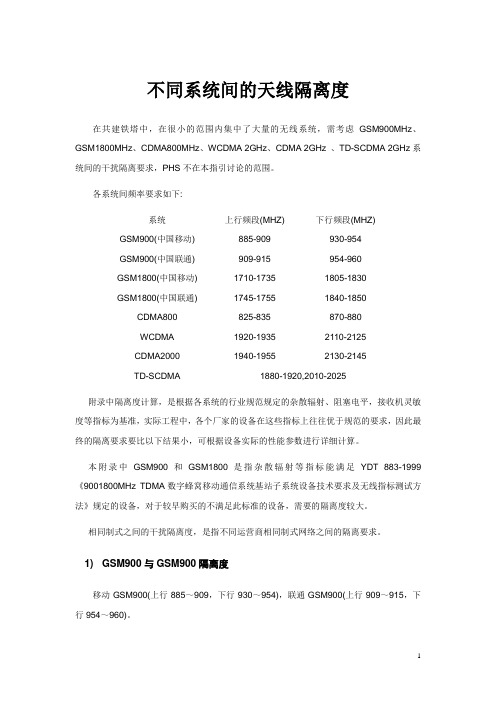电信版_不同系统间的天线隔离度