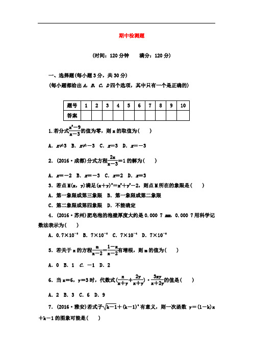 2017-2018学年华东师大版八年级数学下册期中测试卷及答案