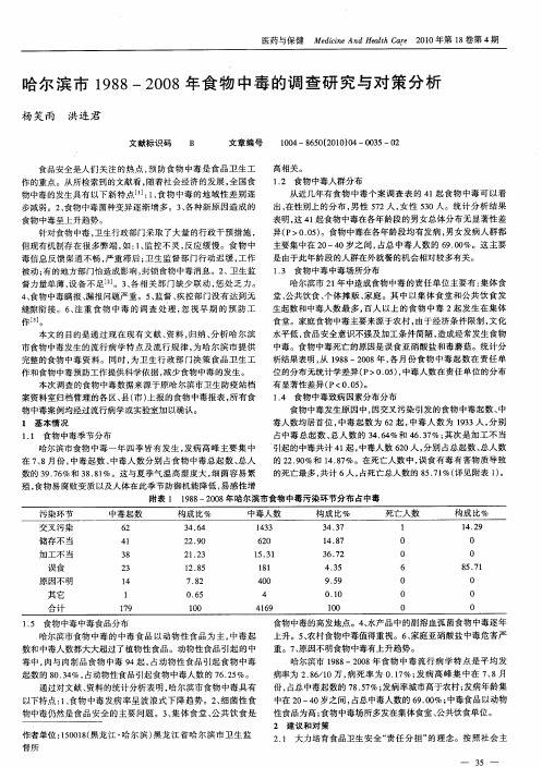 哈尔滨市1988—2008年食物中毒的调查研究与对策分析