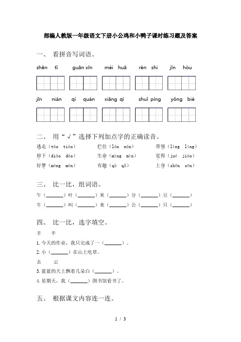 部编人教版一年级语文下册小公鸡和小鸭子课时练习题及答案