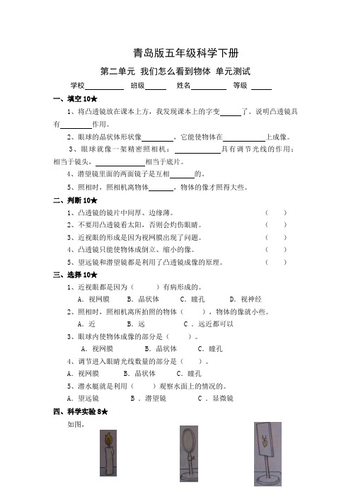第二单元 我们怎么看到物体 单元测试(含答案)五年级科学