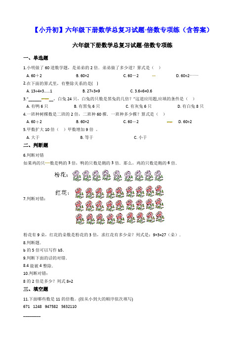 【小升初】六年级下册数学总复习试题-倍数专项练(含答案)