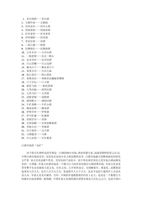 2013中国白酒排行榜