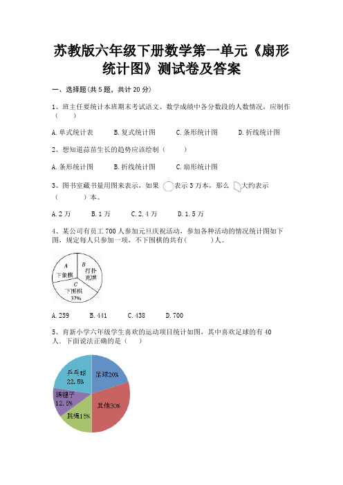 完整版苏教版六年级下册数学第一单元《扇形统计图》测试卷及答案