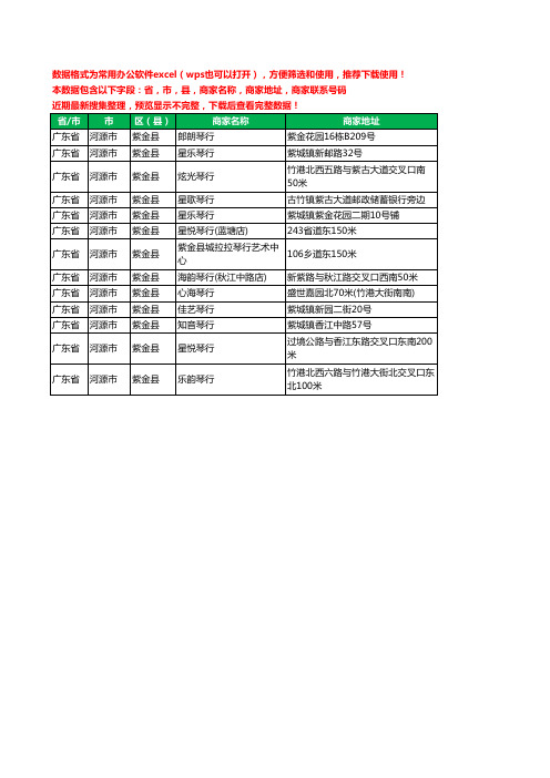 2020新版广东省河源市紫金县琴行工商企业公司商家名录名单联系电话号码地址大全13家