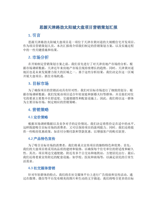 思源天津路劲太阳城大盘项目营销策划汇报