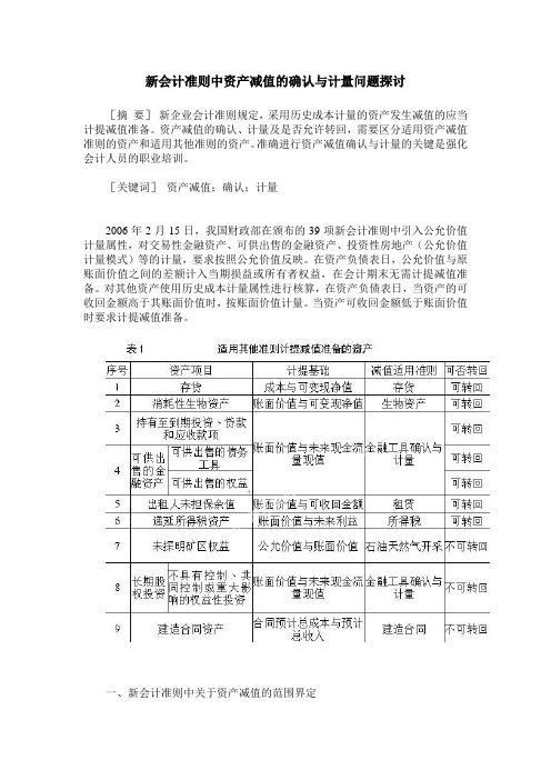 新会计准则中资产减值的确认与计量问题探讨